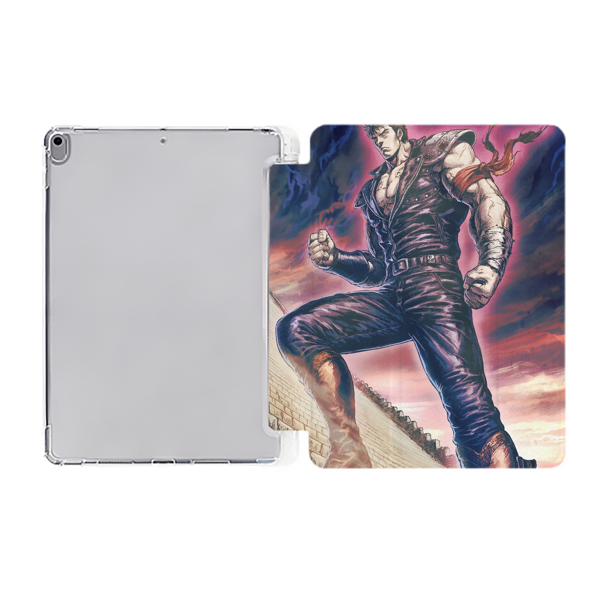 （画像用） 北斗の拳 Fist of the North Star IPad ケース ペン収納付き 三つ折りスタンド PUレザー×シリコン 対応機種9.5/10.5/10.9インチ